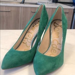 Green suede heels